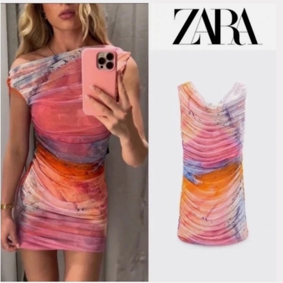 Zara Asymmetrical Pink and Orange Dress - Picture 1 of 15